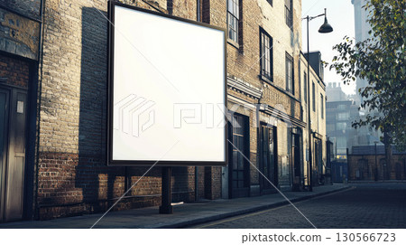 Empty billboard mockup on brick building backdrop in daytime 130566723