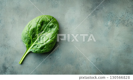 single spinach leaf with visible veins and natural texture neutral surface, creating minimalistic aesthetic with ample copy single spinach leaf with visible veins and natural texture neutral surface, creating minimalistic aesthetic with ample copy 130566828