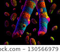 Pair of colorful wool knitted socks in vibrant neon hue 130566979