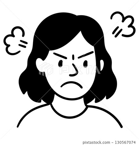Angry woman with furious facial expression and steam symbol in cartoon doodle style Angry woman with furious facial expression and steam symbol in cartoon doodle style 130567074