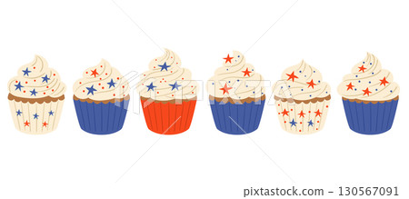 Patriotic cupcakes with USA flag design isolated vector Patriotic cupcakes with USA flag design isolated vector 130567091
