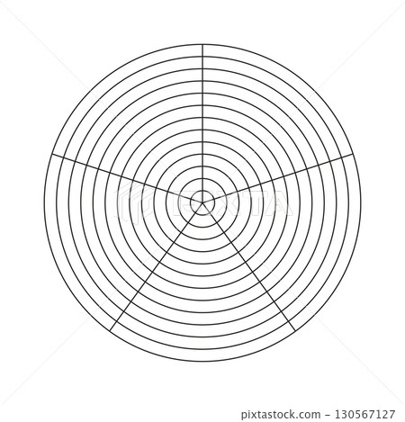 Coaching tool. Wheel of life template. Polar grid of 5 segments and 12 concentric circles. Circle diagram of lifestyle balance. Graphic blank polar graph paper. Coaching tool. Wheel of life template. Polar grid of 5 segments and 12 concentric circles. Circle diagram of lifestyle balance. Graphic blank polar graph paper. 130567127