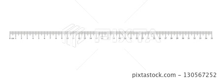 Measuring chart with 35 centimeters. Ruler scale with numbers. Length measurement math, distance, height, sewing tool. Vector illustration. Measuring chart with 35 centimeters. Ruler scale with numbers. Length measurement math, distance, height, sewing tool. Vector illustration. 130567252