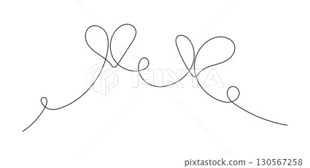 Heart shapes. Abstract one continuous drawing. Outlined and romantic symbol. Love sign. Template for greeting cards, web banner, posters. Simple linear pattern. Doodle style. Editable stroke. 130567258