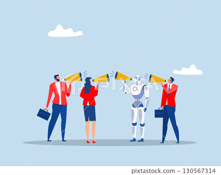 Business people using megaphone to tell story to their friends.Marketing strategy information or announcements vector Business people using megaphone to tell story to their friends.Marketing strategy information or announcements vector 130567314