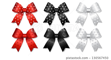 Realistic 3d set of  ribbon bow with dot vector illustration 130567450