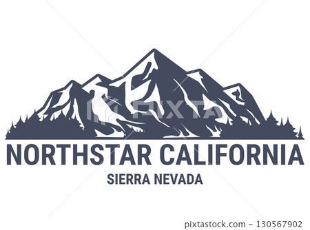 Northstar California ski resort, California, Sierra Nevada USA, sticker with mountains and forest, vector 130567902
