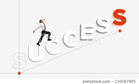 Collage of businessman climbing success letters with motivation and ambition 130567905