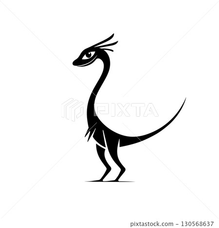 Compsognathus. Compsognathus simple black and white line art vector logo 130568637