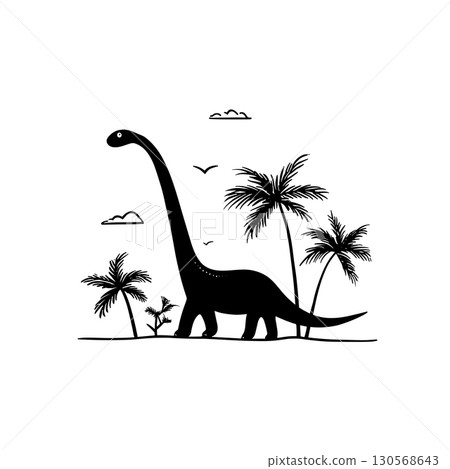 Diplodocus. Diplodocus simple black and white line art vector logo Diplodocus. Diplodocus simple black and white line art vector logo 130568643