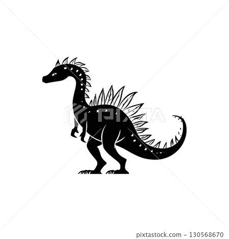 Spinosaurus. Spinosaurus simple black and white line art vector logo 130568670