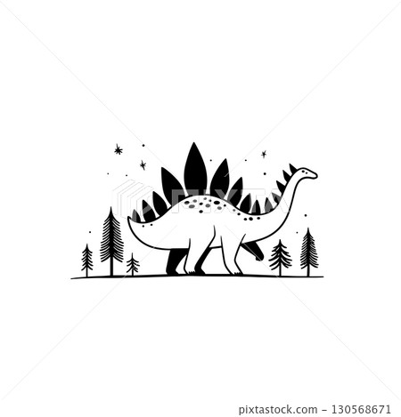 Stegosaurus. Stegosaurus simple black and white line art vector logo Stegosaurus. Stegosaurus simple black and white line art vector logo 130568671