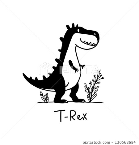 Tyrannosaurus Rex. Tyrannosaurus Rex simple black and white line art vector logo 130568684