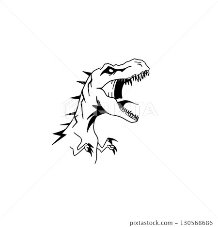 Tyrannosaurus Rex. Tyrannosaurus Rex simple black and white line art vector logo 130568686