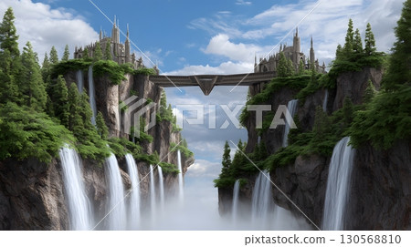 A fantastical city built on cascading waterfalls and soaring cliffs 130568810