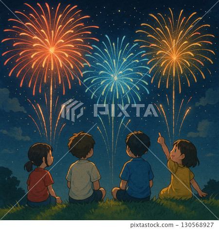 Children watching fireworks 130568927