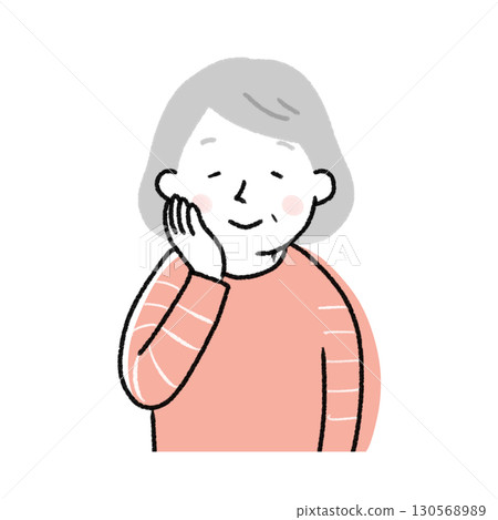 Illustration of an elderly woman holding her cheek 130568989