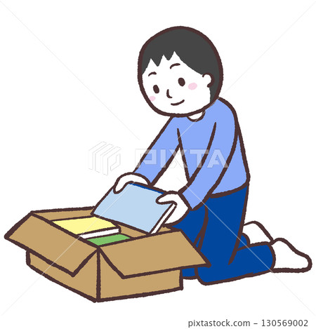 Illustration of a man putting things away in a box Illustration of a man putting things away in a box 130569002