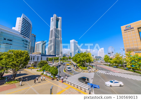 Yokohama cityscape, Japan, September 8. View of Yokohama Landmark Tower and Sakuragicho Station from Yokohama Air Cabin. Yokohama cityscape, Japan, September 8. View of Yokohama Landmark Tower and Sakuragicho Station from Yokohama Air Cabin. 130569013