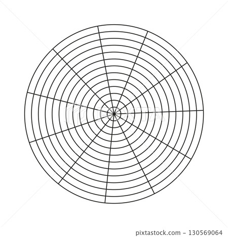 Wheel of life template. Simple coaching tool for visualizing all areas of life. Blank polar graph paper. Polar grid of 13 segments and 12 concentric circles. Circle diagram of life style balance. Wheel of life template. Simple coaching tool for visualizing all areas of life. Blank polar graph paper. Polar grid of 13 segments and 12 concentric circles. Circle diagram of life style balance. 130569064