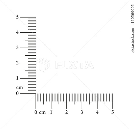 Corner ruler from 0 to 5 centimeter. Measuring tool template. Vector illustration isolated on white background. Corner ruler from 0 to 5 centimeter. Measuring tool template. Vector illustration isolated on white background. 130569095