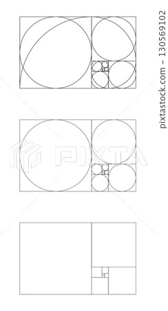 Golden ratio template. Fibonacci array, numbers. Golden proportions collection. Vector illustration. Eps icon.  130569102