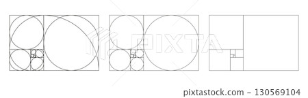 Golden ratio template set. Method golden section. Fibonacci array, numbers. Harmony proportions collection. Outline vector illustration.  130569104