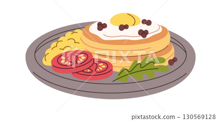 Breakfast pancakes served with garnish Breakfast pancakes served with garnish 130569128