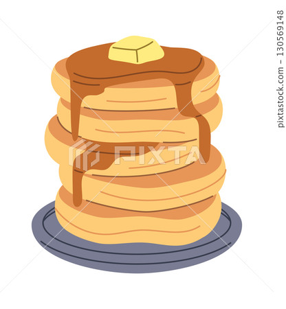 Stacked pancakes with maple syrup 130569148