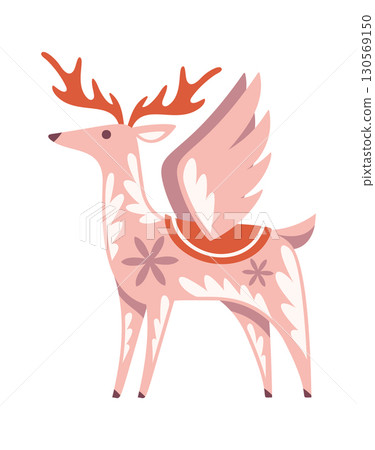 Cute winged pink Christmas reindeer Cute winged pink Christmas reindeer 130569150