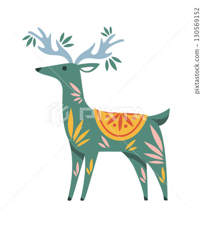 Green wild forest Christmas reindeer Green wild forest Christmas reindeer 130569152