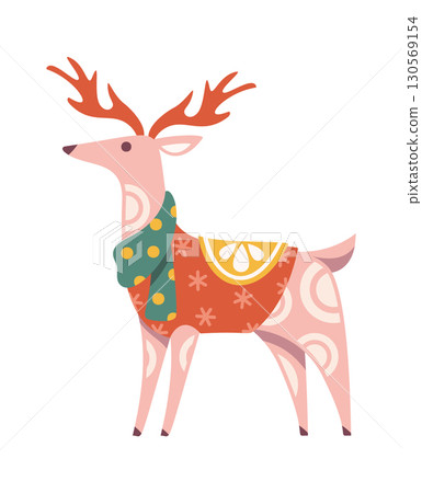 Merry Christmas deer wearing scarf Merry Christmas deer wearing scarf 130569154