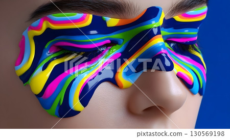 Surreal face melting into vibrant paint 130569198