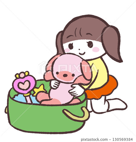 Illustration of a girl tidying up 130569384