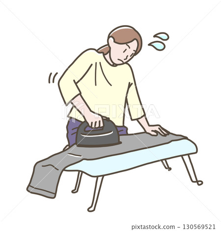 Illustration of a woman ironing hard Illustration of a woman ironing hard 130569521
