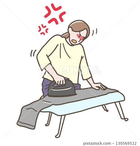 一位沮喪的女人熨燙衣服的插圖 一位沮喪的女人熨燙衣服的插圖 130569522