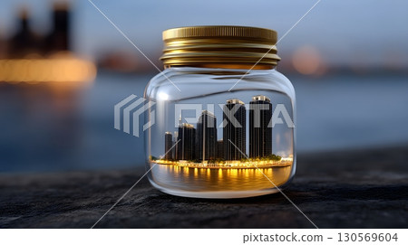 Skyscrapers captured in a glass bottle 130569604