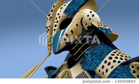 Abstract ceremonial warrior in ornate gold and blue armor 130569605