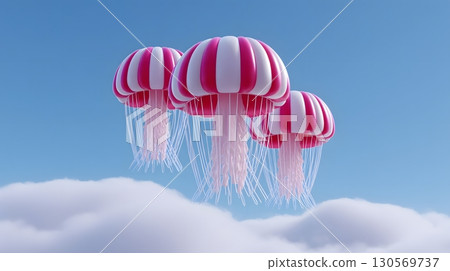 Whimsical jellyfish-shaped hot air balloons float in the sky 130569737
