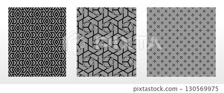 Geometric set of seamless black and gray patterns. Simple vector graphics Geometric set of seamless black and gray patterns. Simple vector graphics 130569975