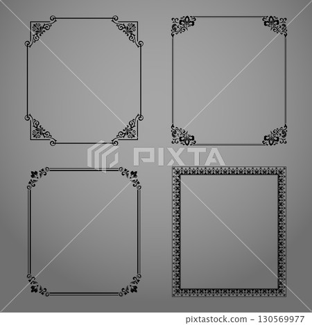 Set of decorative frames Elegant vector element for design in Eastern style, place for text. Floral black and gray borders. Lace illustration for invitations and greeting cards Set of decorative frames Elegant vector element for design in Eastern style, place for text. Floral black and gray borders. Lace illustration for invitations and greeting cards 130569977