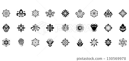 Flower icons set. Isolated elements for design. Vector graphics. Flower icons set. Isolated elements for design. Vector graphics. 130569978