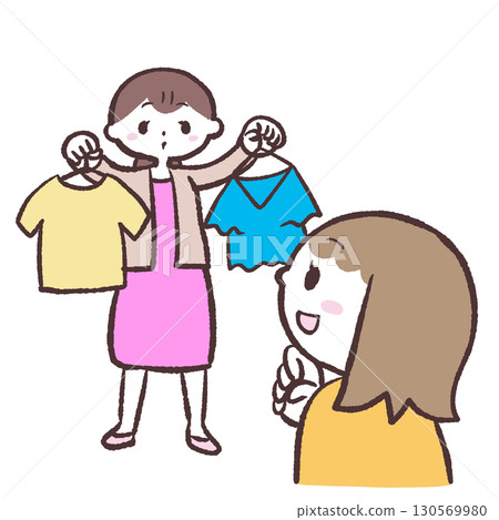 Illustration of a woman choosing clothes Illustration of a woman choosing clothes 130569980