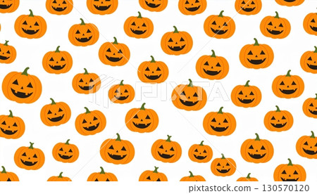 Spooky Halloween seamless pattern with orange pumpkin faces and evil decorations for a fun October celebration Spooky Halloween seamless pattern with orange pumpkin faces and evil decorations for a fun October celebration 130570120
