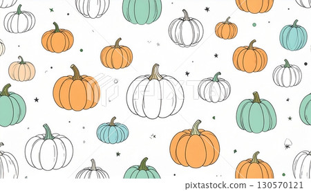Spooky Halloween seamless pattern with orange pumpkin faces and evil decorations for a fun October celebration Spooky Halloween seamless pattern with orange pumpkin faces and evil decorations for a fun October celebration 130570121