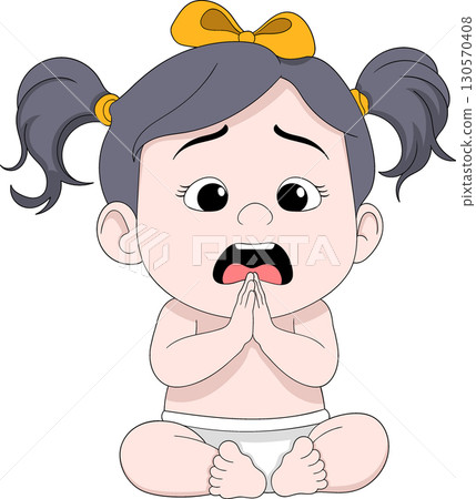 Crying Baby Girl Cartoon Illustration Crying Baby Girl Cartoon Illustration 130570408