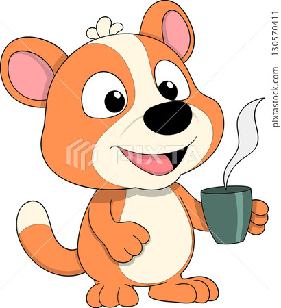 Cute Cartoon Animal with Coffee Cup Cute Cartoon Animal with Coffee Cup 130570411