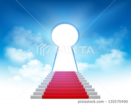 Staircase with red carpet leading to the sky 130570490