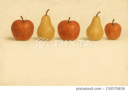 Autumn fruits series: Apples and pears lined up at the top background 130570656