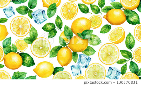 Refreshing lemon watercolor pattern, perfect for summer design Refreshing lemon watercolor pattern, perfect for summer design 130570831